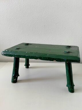 Antique Mini Rustic Dark Green Wooden Stool